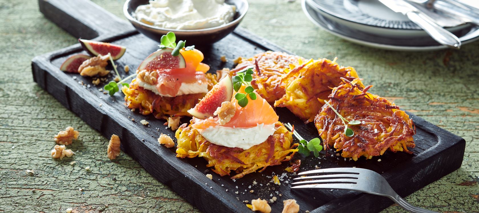Kürbis-Kartoffelrösti und delikate Creme mit Arla Buko® der Sahnige