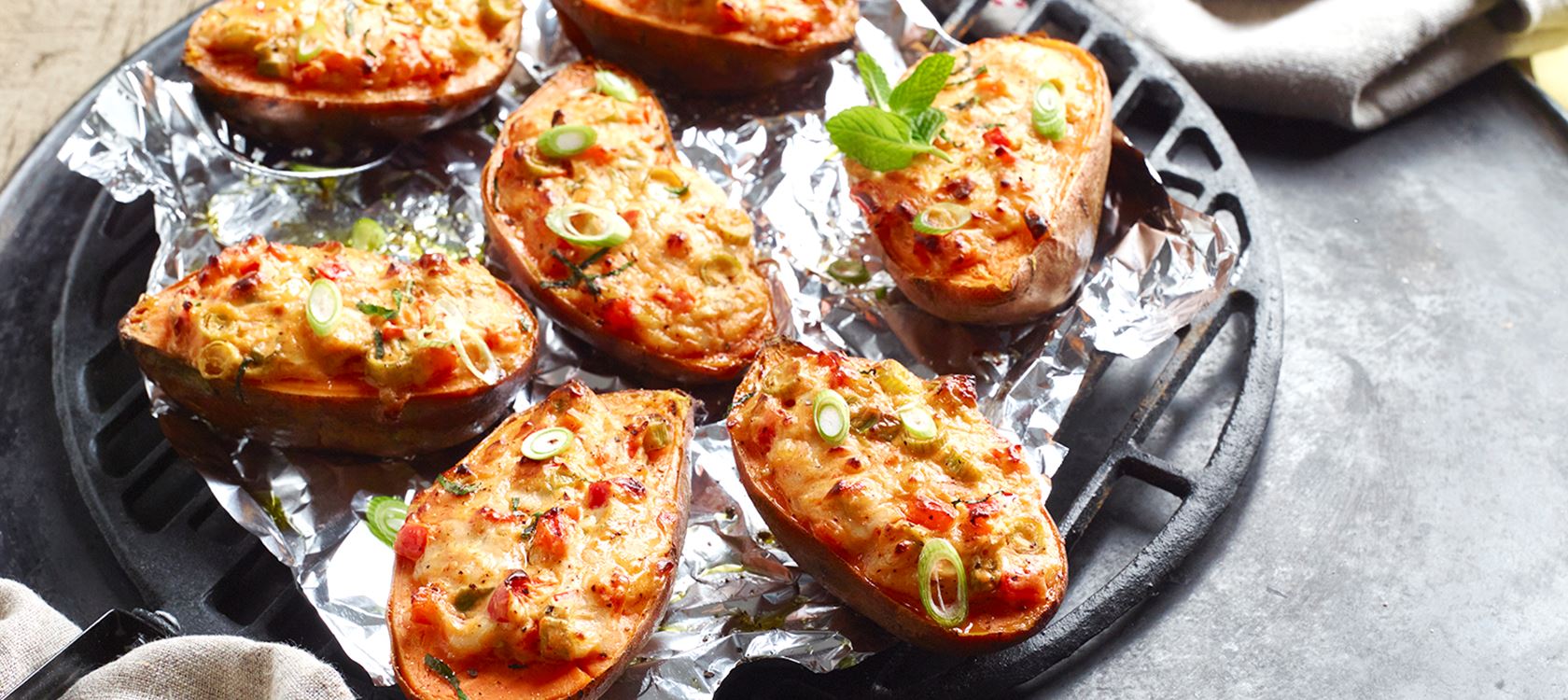 Gefüllte Süßkartoffel vom Grill