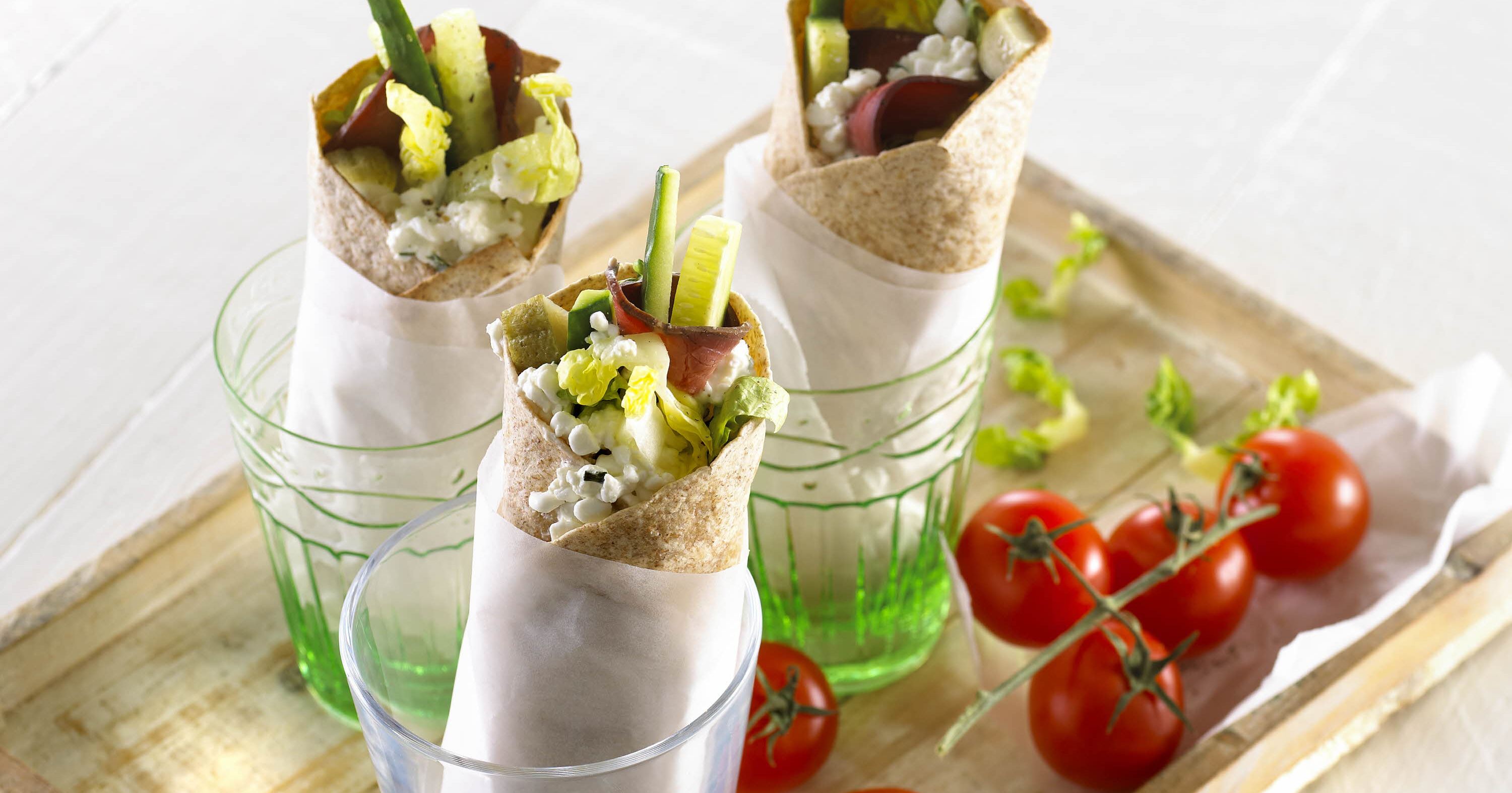 Wraps med roastbeef og hytteost