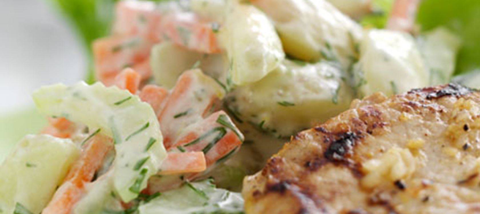 Kotelet og kartoffelsalat med citron og dild