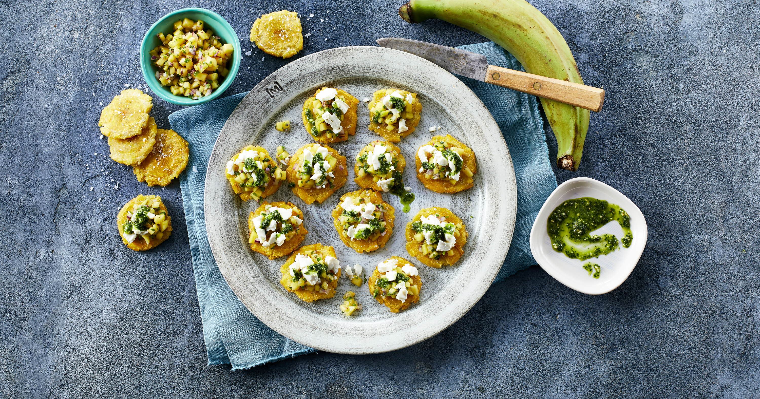 Stegt banan med ost og mangosalsa