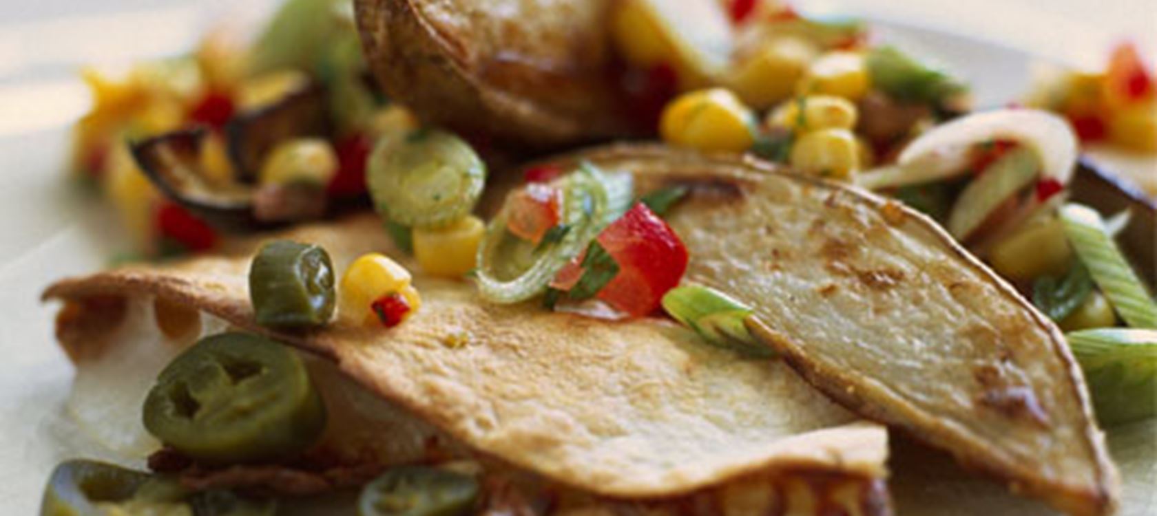 Quesadilla med auberginer og majssalsa