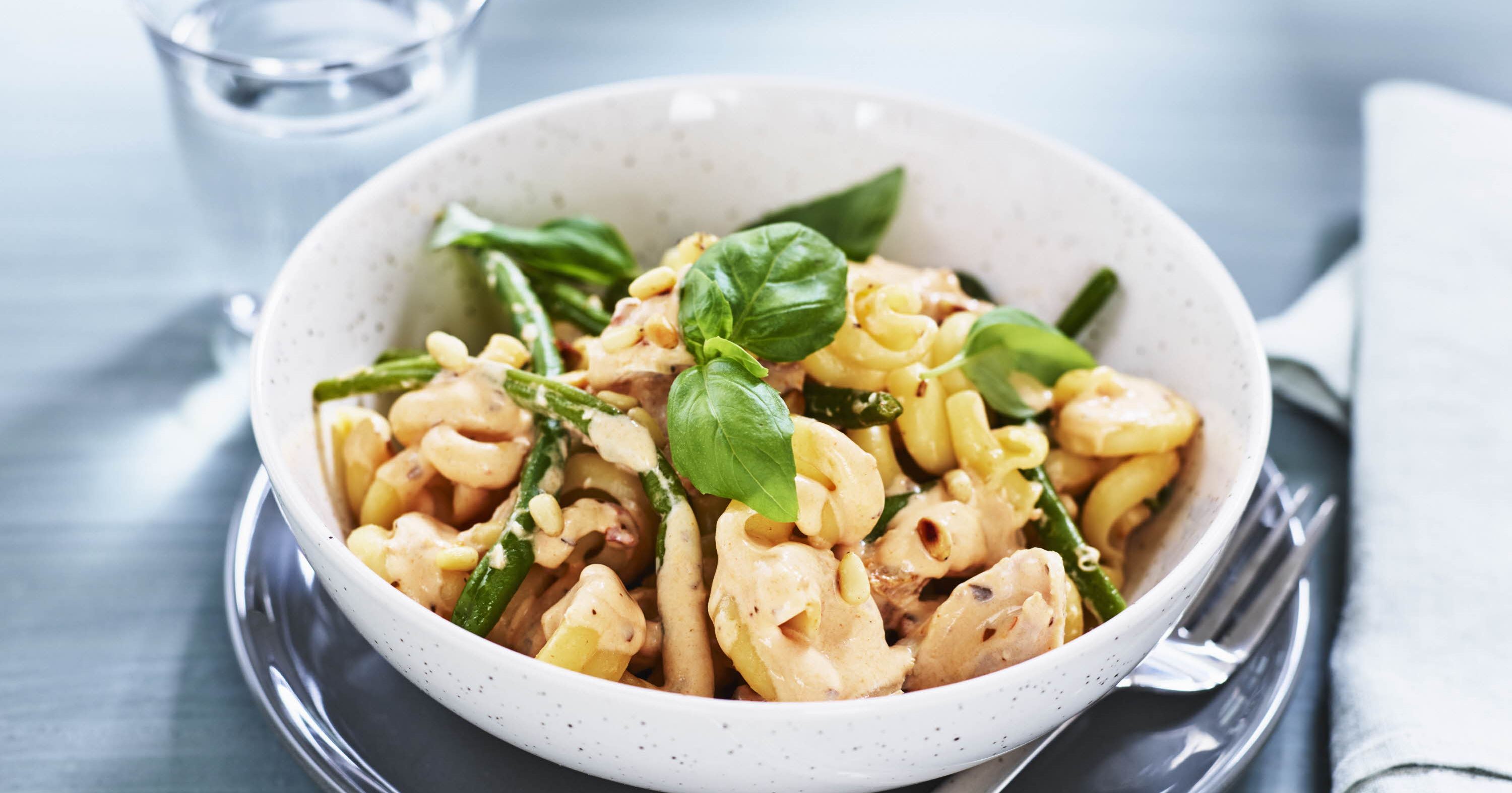 Pasta med kylling og grønne bønner