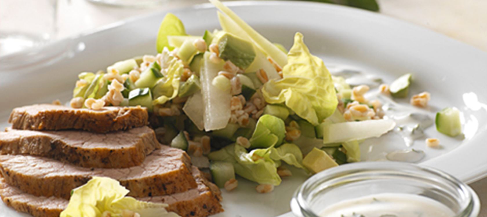 Skinkemignon med melonsalat og myntedressing