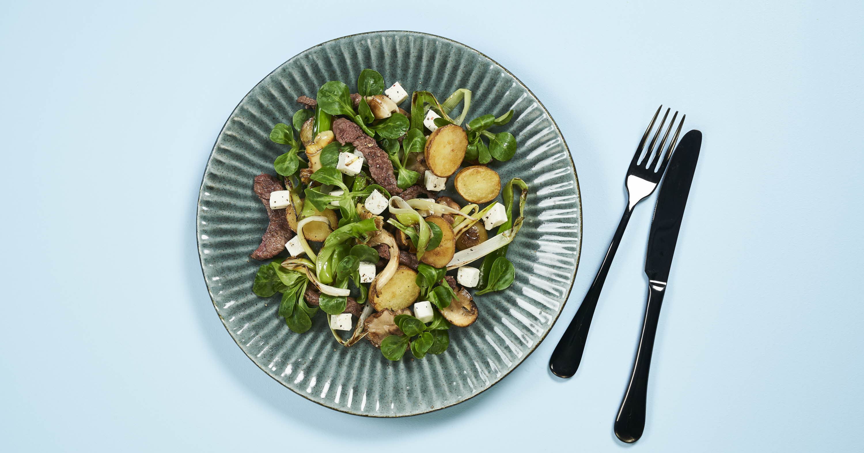 Wok med svampe og forårsløg