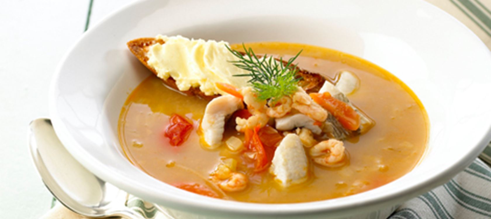 Fiskesuppe og smør-rouille
