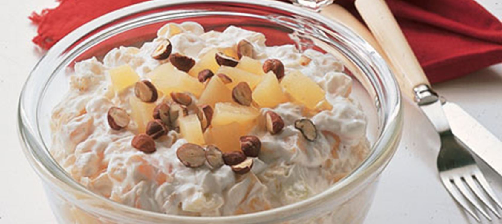 Frugtsalat med vaniljekvark