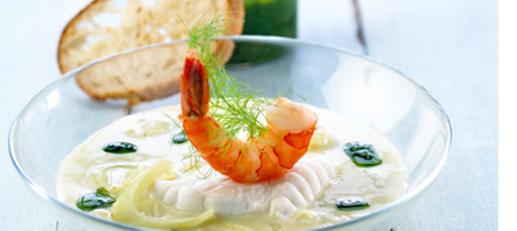 Dampet havtaske i aspargessuppe