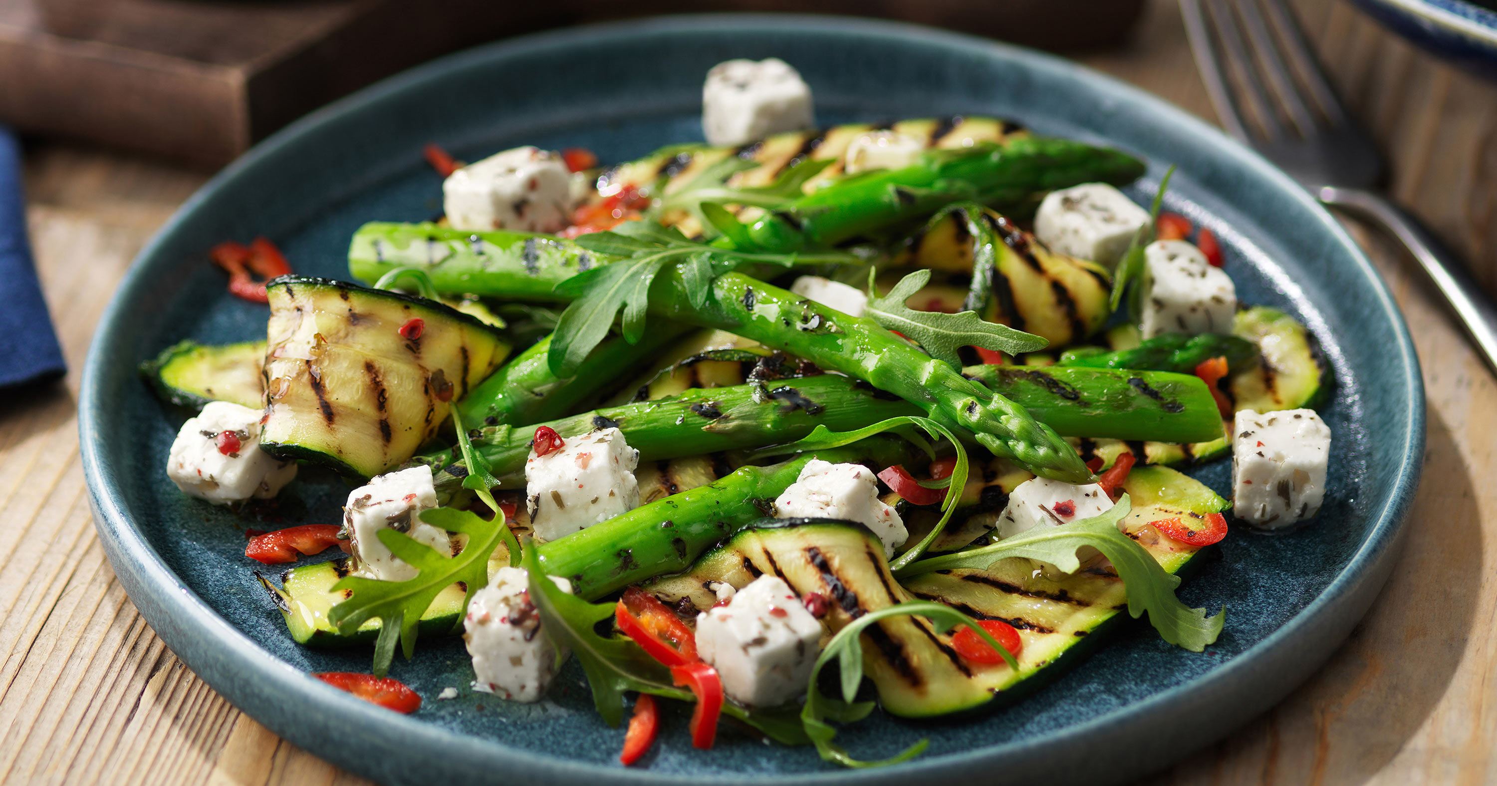 Grillede asparges og squash