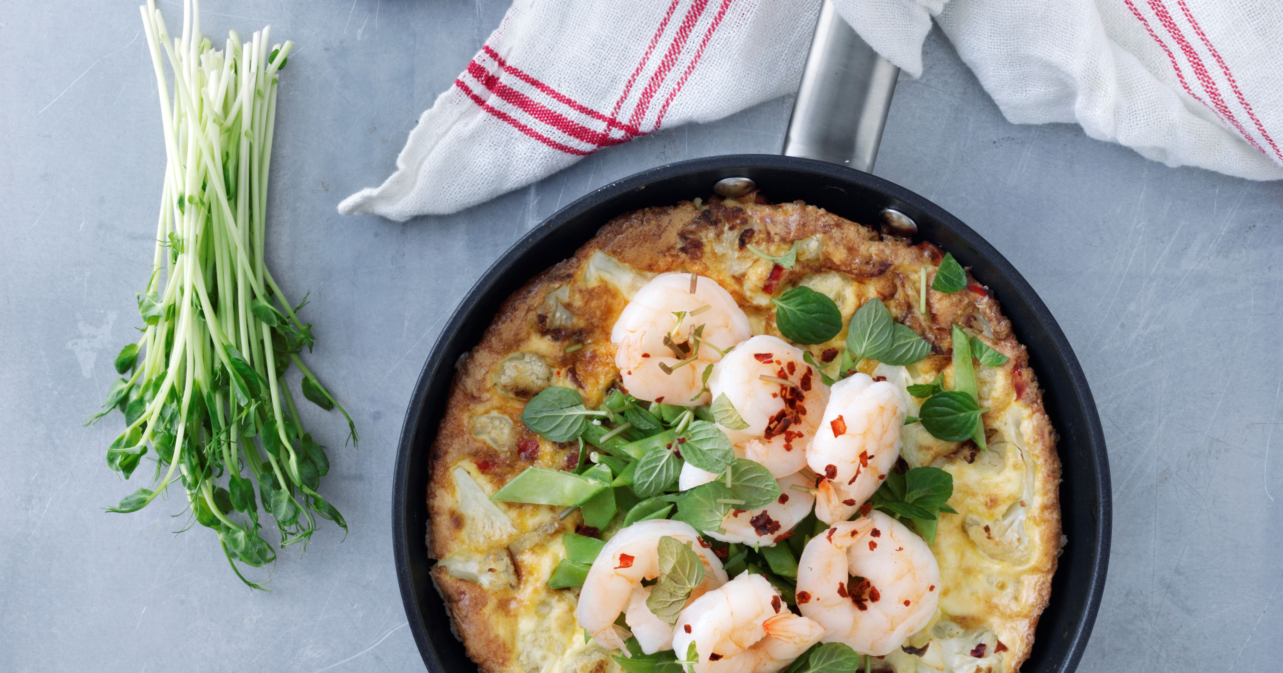 Spicy blomkålsfrittata med rejer