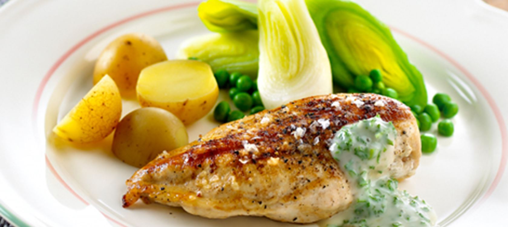 Persillesauce og grillstegte kyllingefileter