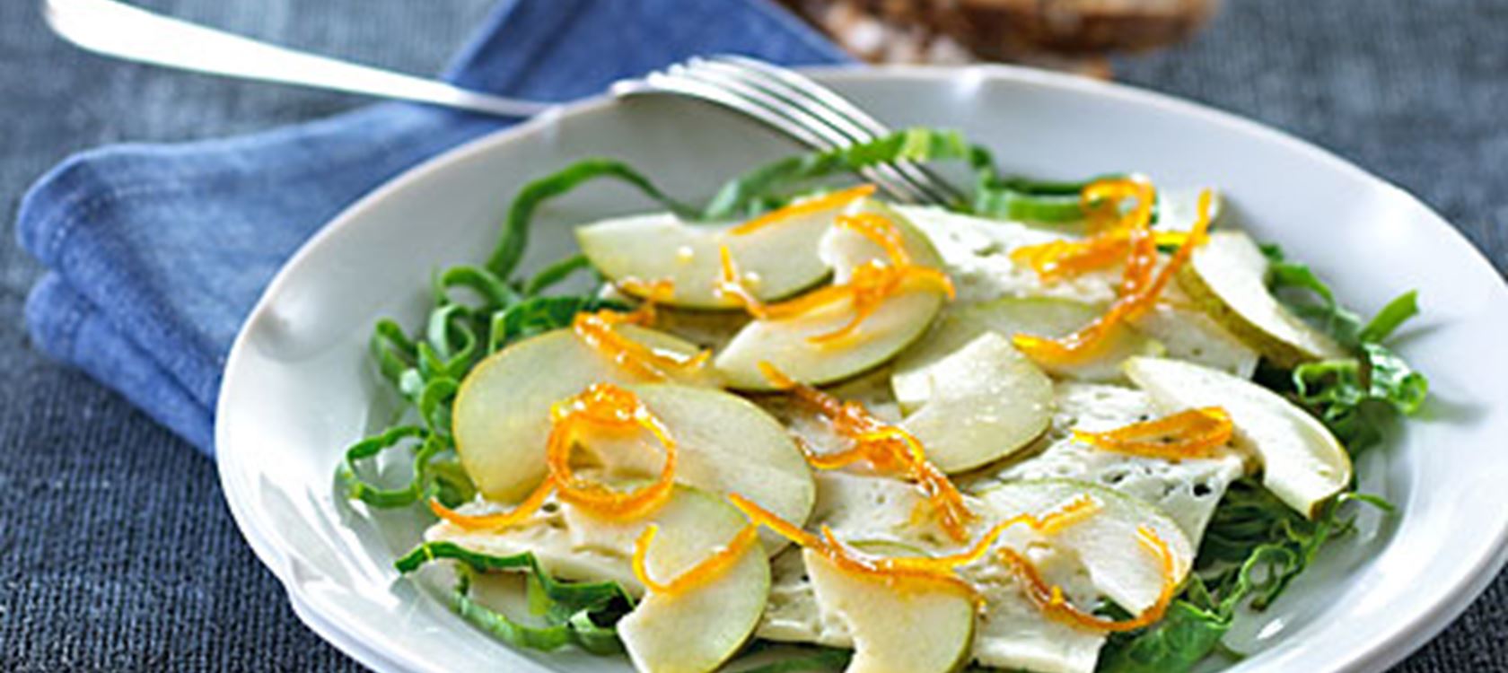 Ostecarpaccio og appelsinsirup