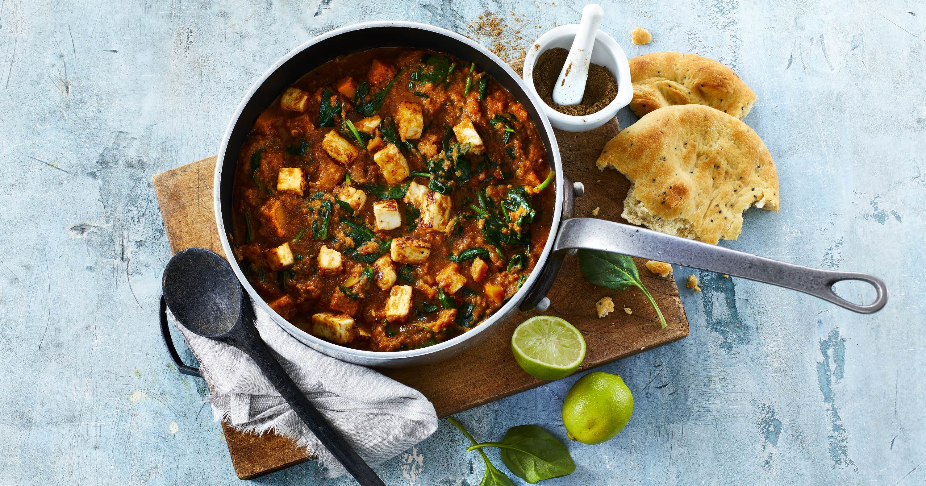 Græskargryde med spinat og paneer
