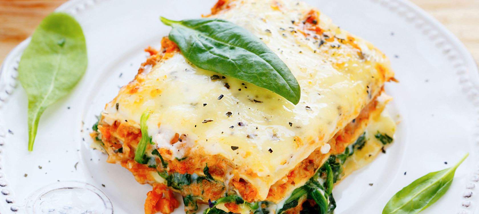 Lactosevrije lasagne met spinazie en champignons