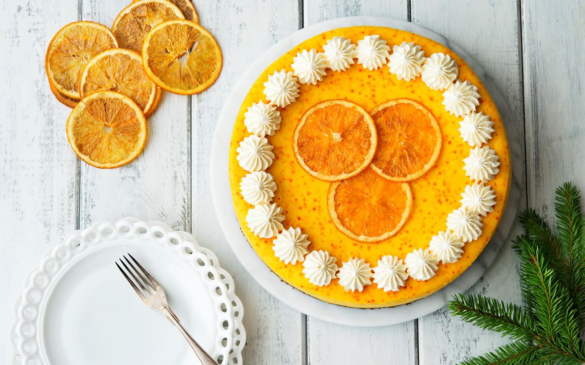 Saffran- och apelsincheesecake