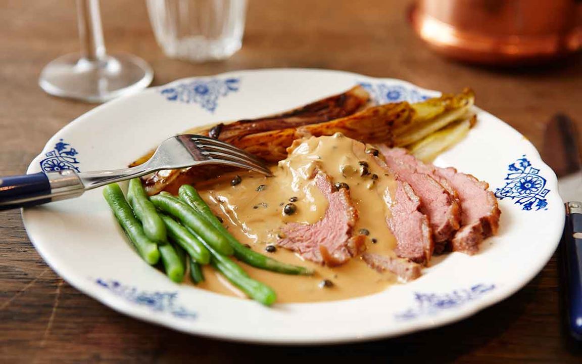 Ankbröst med grönpepparsås