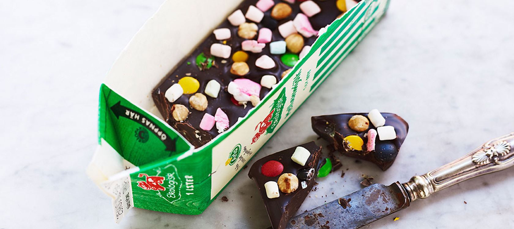 Chokladbräck i mjölkpaket