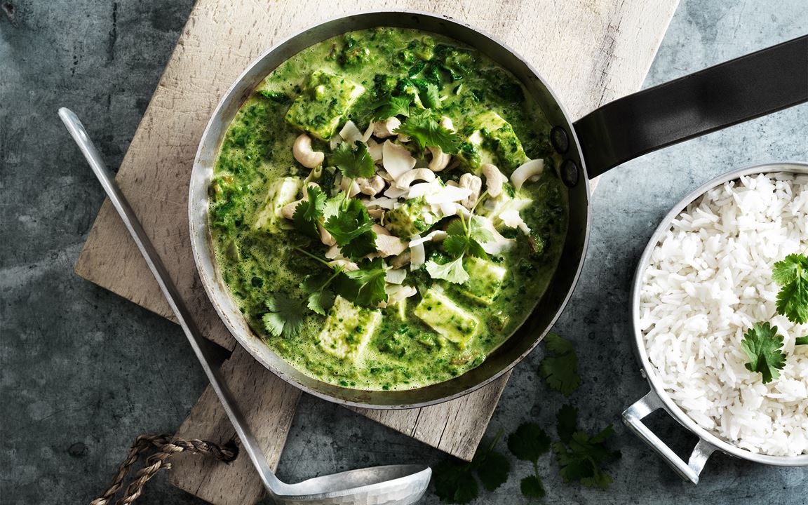 Palak paneer med ris