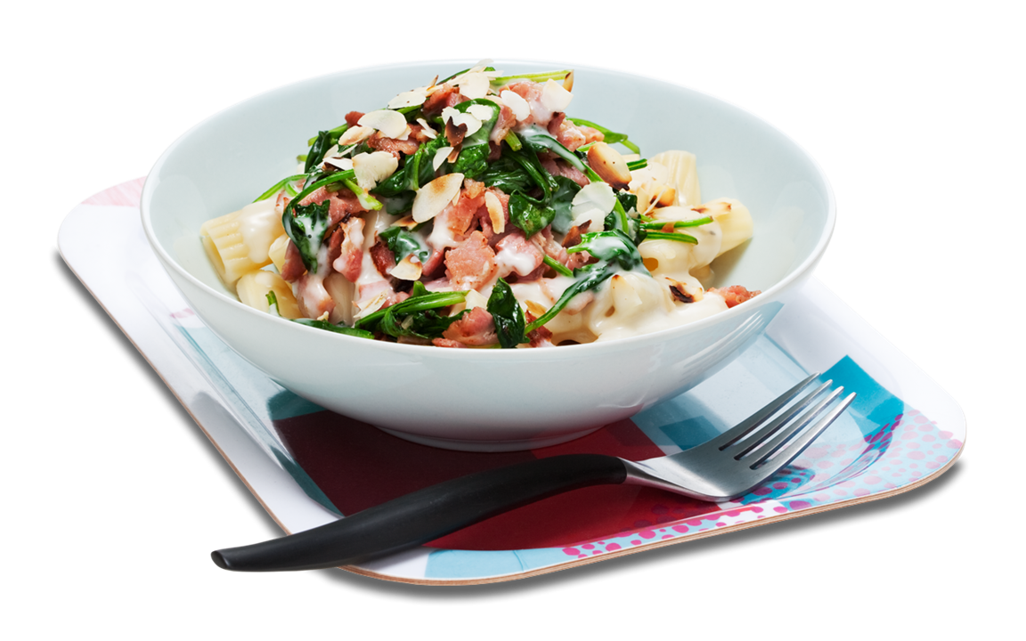 Vitlöksfräst spenat, bacon och citronsås