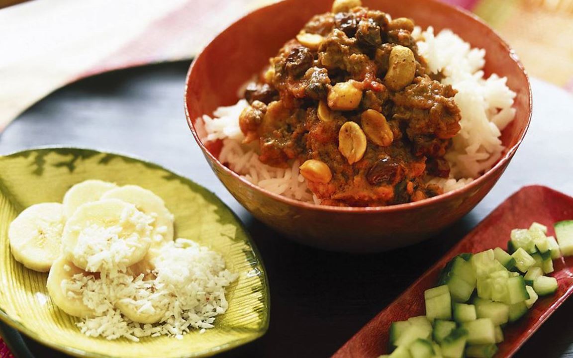 Köttfärs Bombay med jordnötter