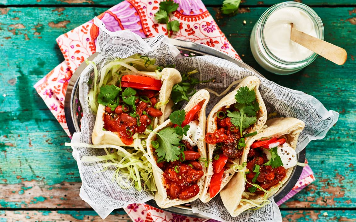 Tacobönor i pitabröd
