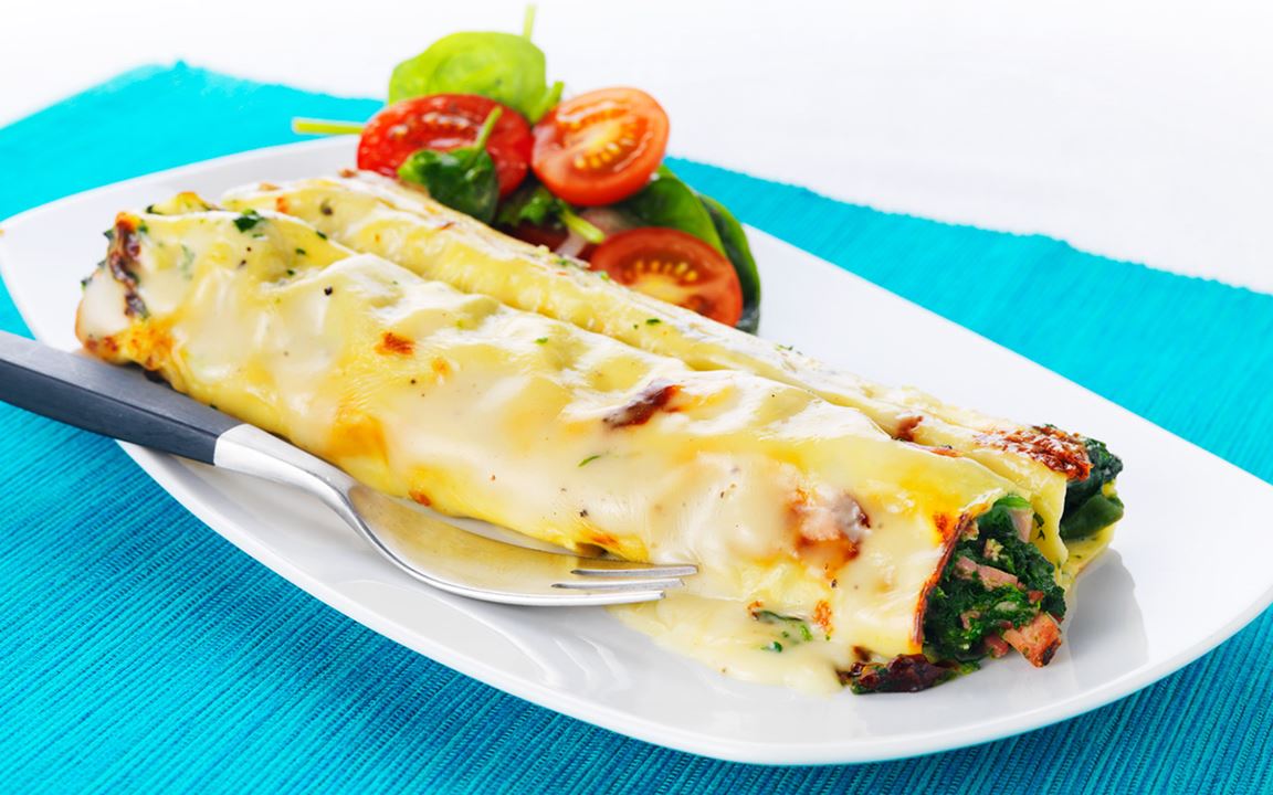 Cannelloni med spenat och skinka