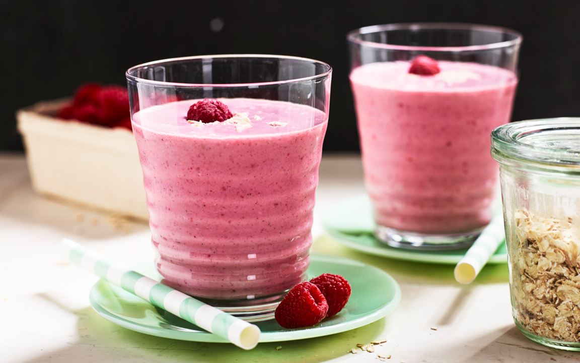 Smoothie med cottage cheese och hallon