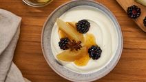 Arla Skyr Creamy with poached pears, star anise and fresh blackberries