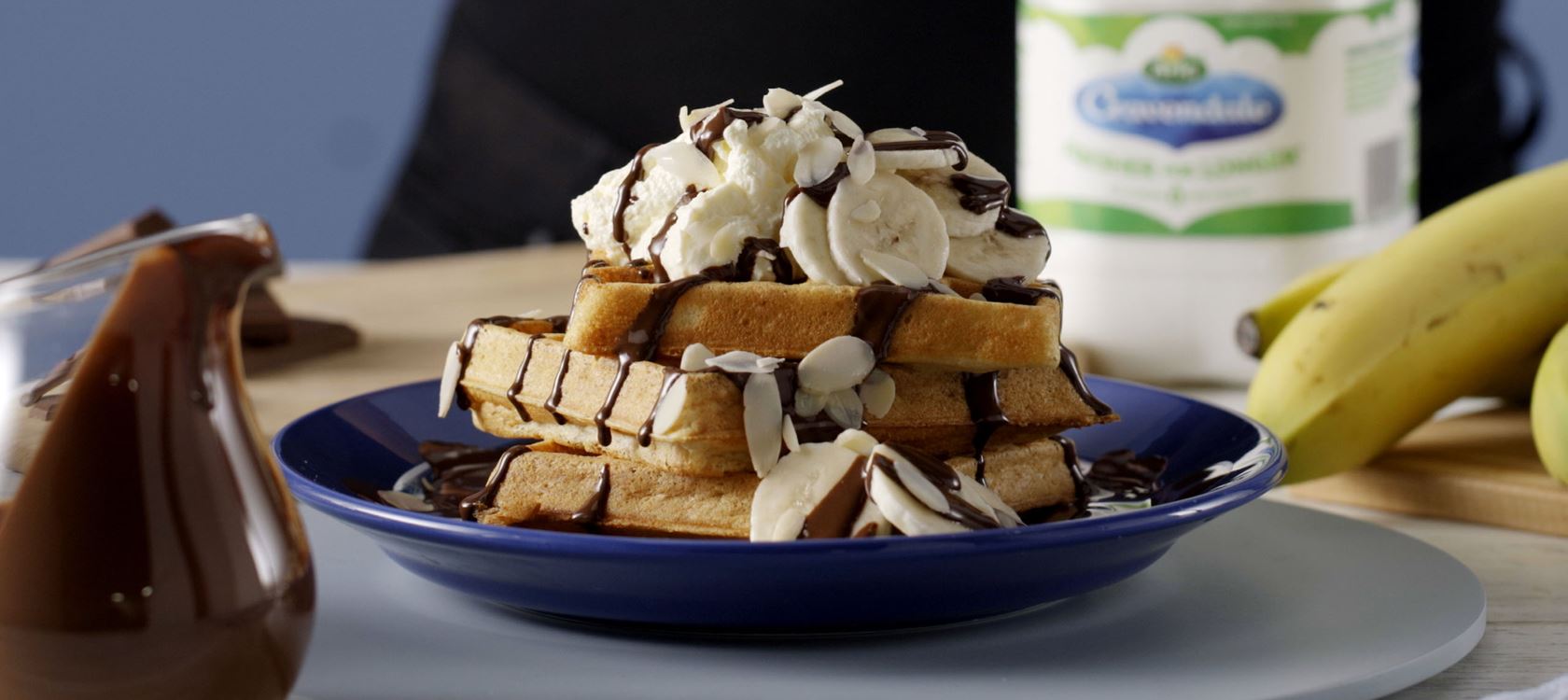 Birthday banana split waffles