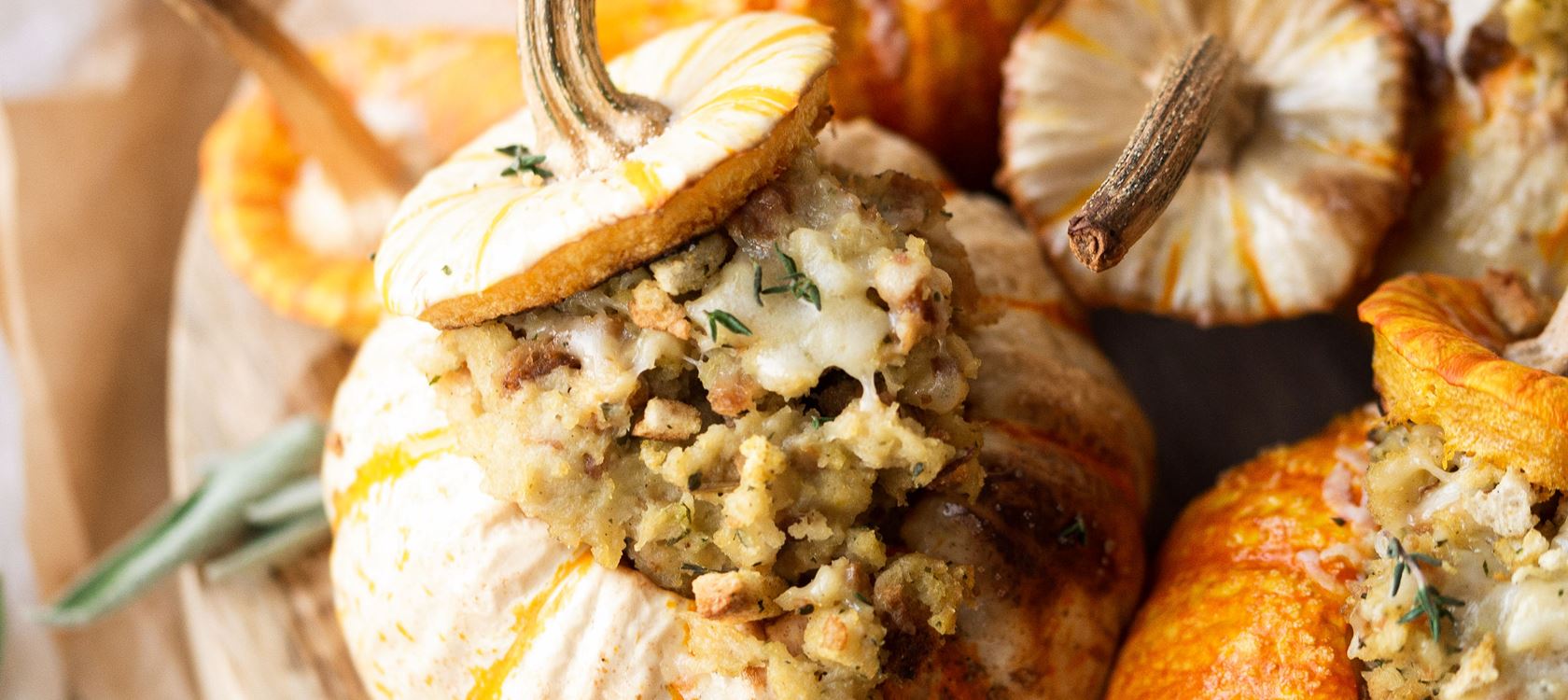 Mini Thanksgiving Dressing Stuffed Pumpkins