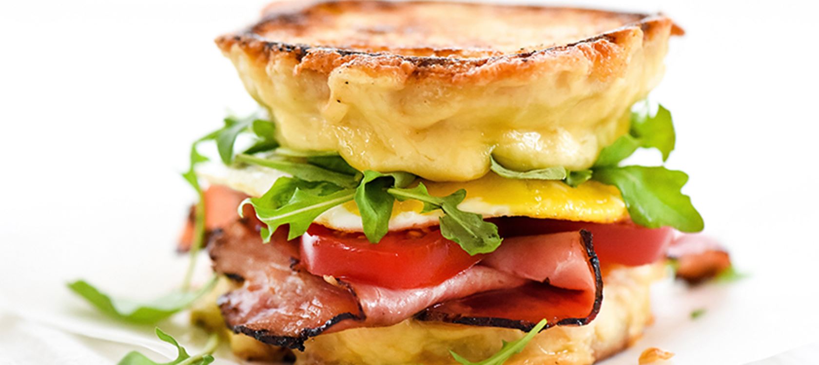 Ham and Gouda Grilled Cheese Breakfast Sandwich