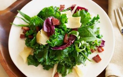 Kale and Apple Salad with Crisp Pancetta and Gouda