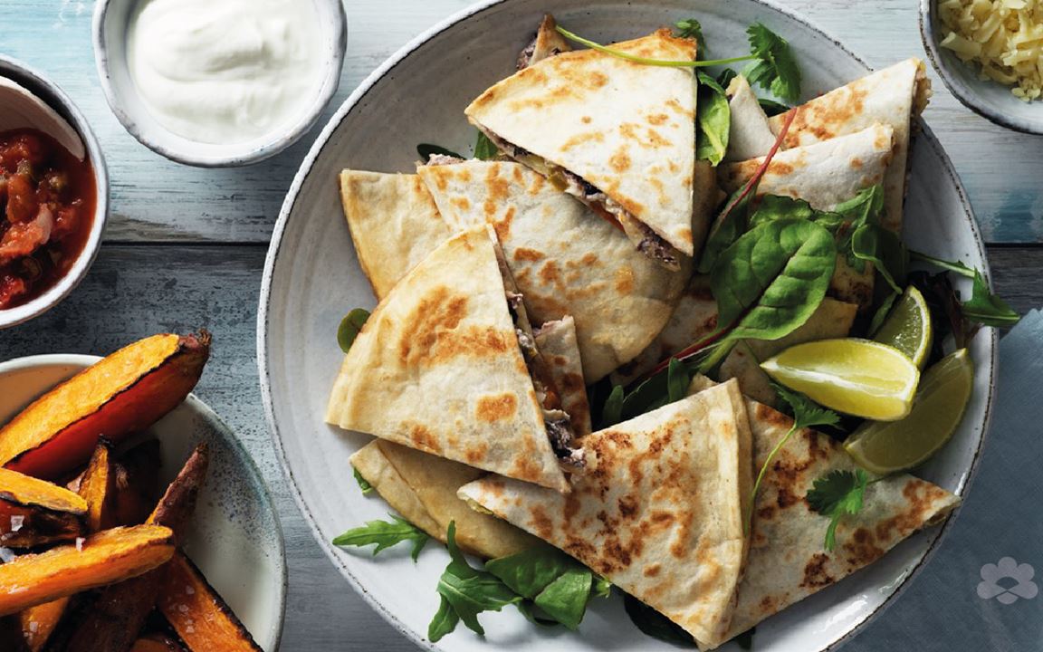 Quesadillas with bean stir-fry and cheese 