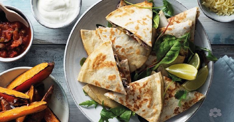 Quesadillas with bean stir-fry and cheese 