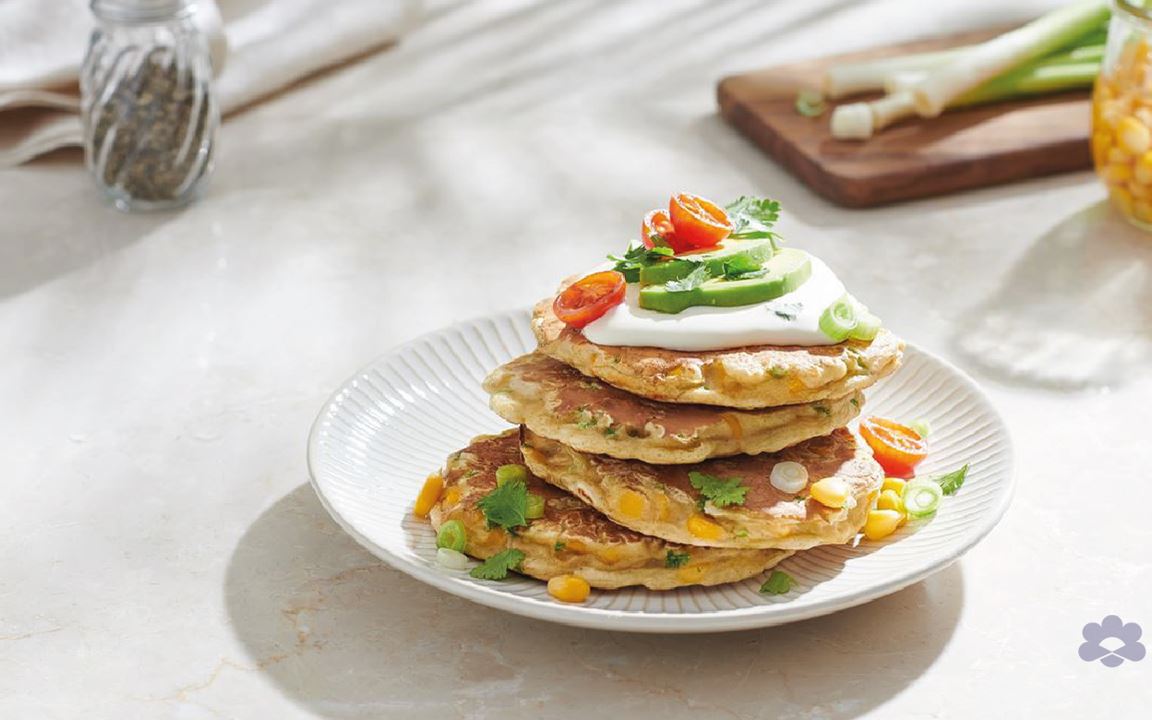 Sweetcorn Fritters with Cheese and Avocado