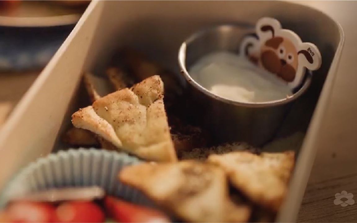 Pita Bread Nachos Lunchbox with Puck Cream Cheese Spread 