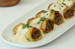Grilled Eggplant Rolls with Minced Meat and Light Bechamel Sauce