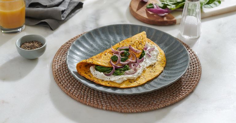 Puck Labneh on Egg Omelet