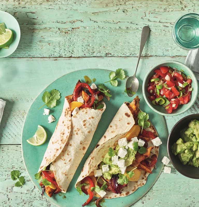 Chicken Fajitas with Castello® Greek Style Cheese Cubes and Smashed Avacado