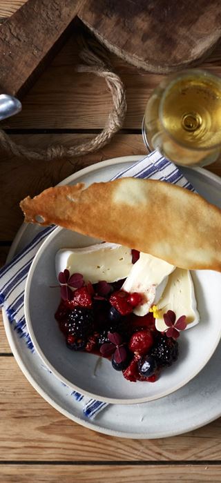 Double Cream Brie with raw autumn berry compote and crisp tuiles