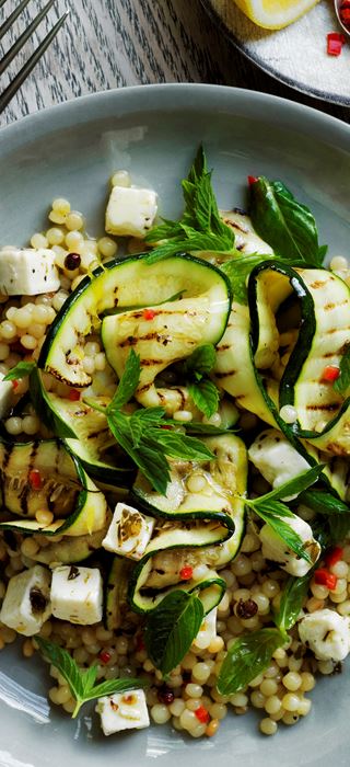 Pearl cous-cous with Fetta & grilled zucchini salad