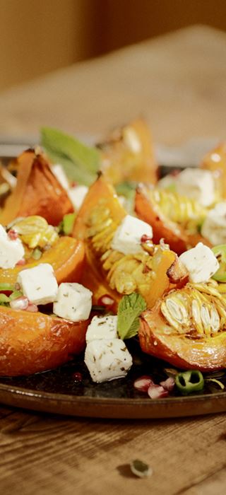 Pumpkin Salad with Castello Marinated Fetta Cubes with Garlic and Herbs