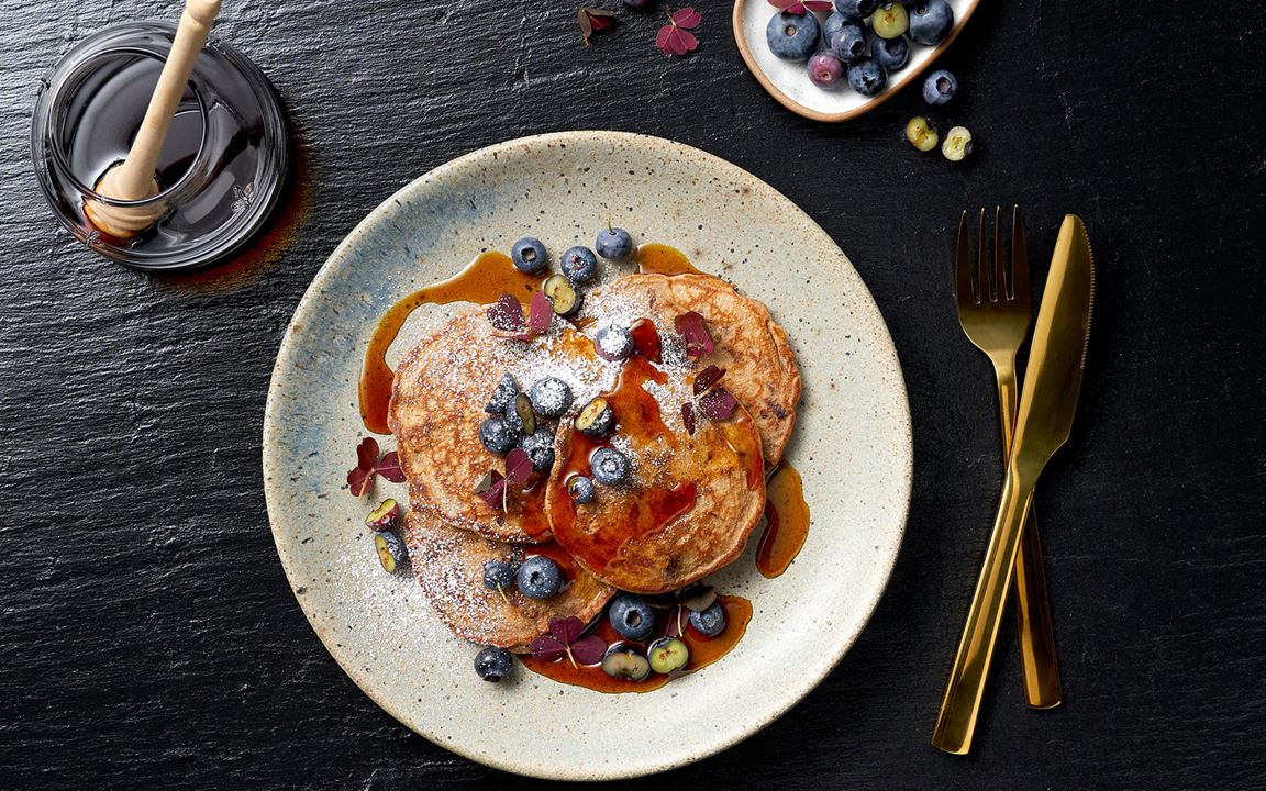 American Pancakes with Chocolate and Blueberries