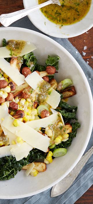 Autumn Salad with Corn, Parsnips, Havarti and Nuts
