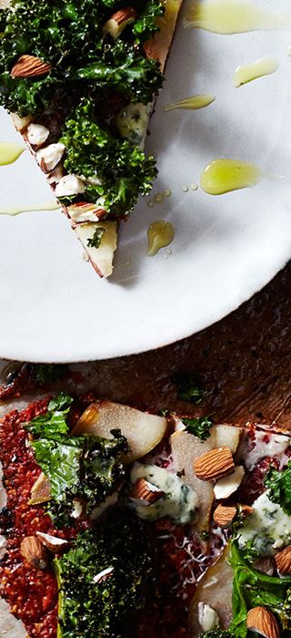 Beetroot Pizza with Pear, Blue Cheese and Curly Kale