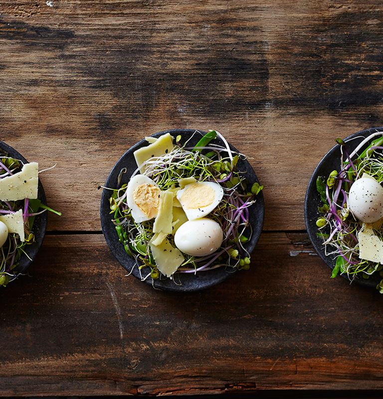 Bird's nests with quail's eggs and Mature Cheddar