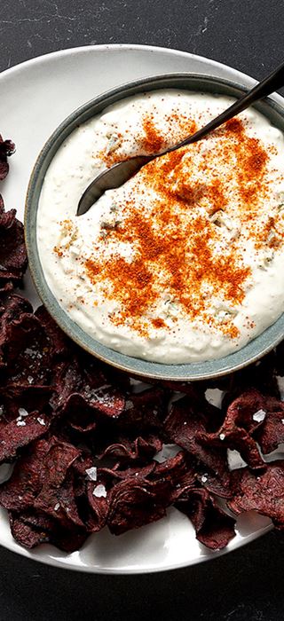 Blue Cheese Dip with Beet Chips