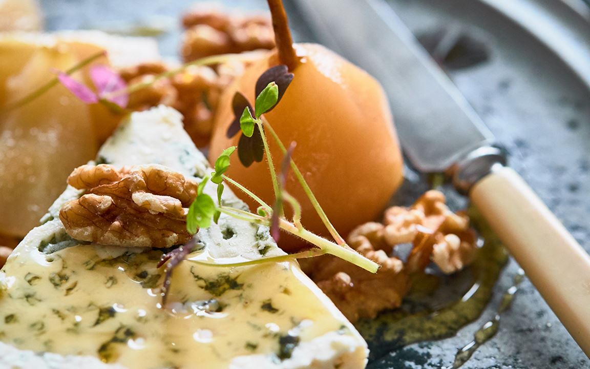 Blue Cheese with Pickled Pears & Walnuts
