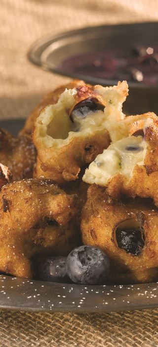 Blueberry Fritters with Blue Cheese and Apple Sauce