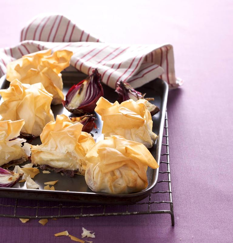 Filo Wrapped Camembert/Brie with Red Onion Chutney